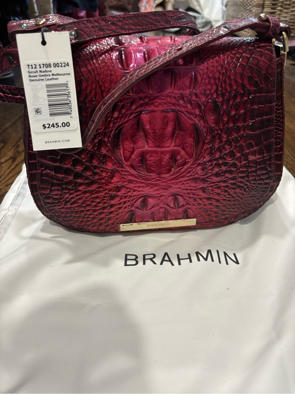 Brahmin Small Nadine Crossbody in Rose Ombre Croc